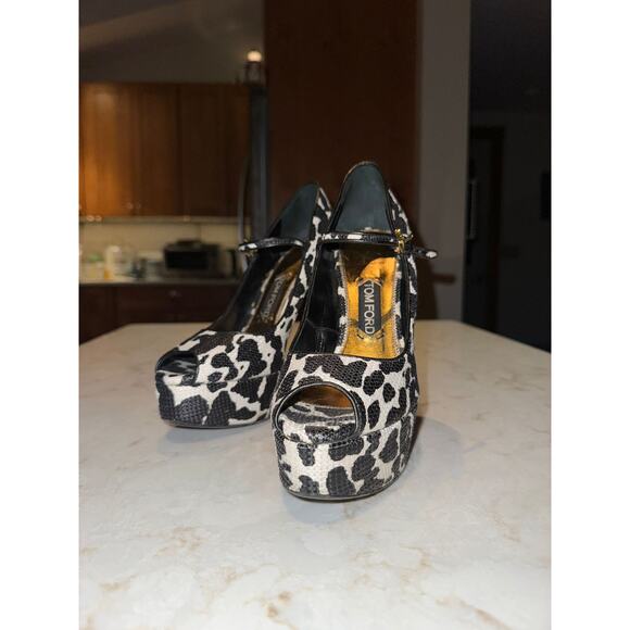 Vintage Tom Ford Platform Heels Cow Print Sz 39 made in Italy - Picture 14 of 16
